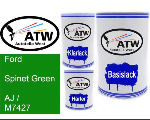 Ford, Spinet Green, AJ / M7427: 500ml Lackdose + 500ml Klarlack + 250ml Härter - Set, von ATW Autoteile West.
